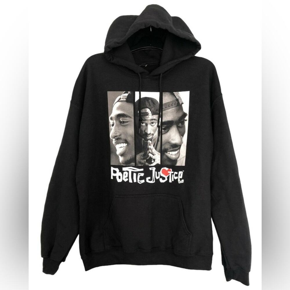 Poetic Justice 2Pac Black Graphic Hoodie size XL